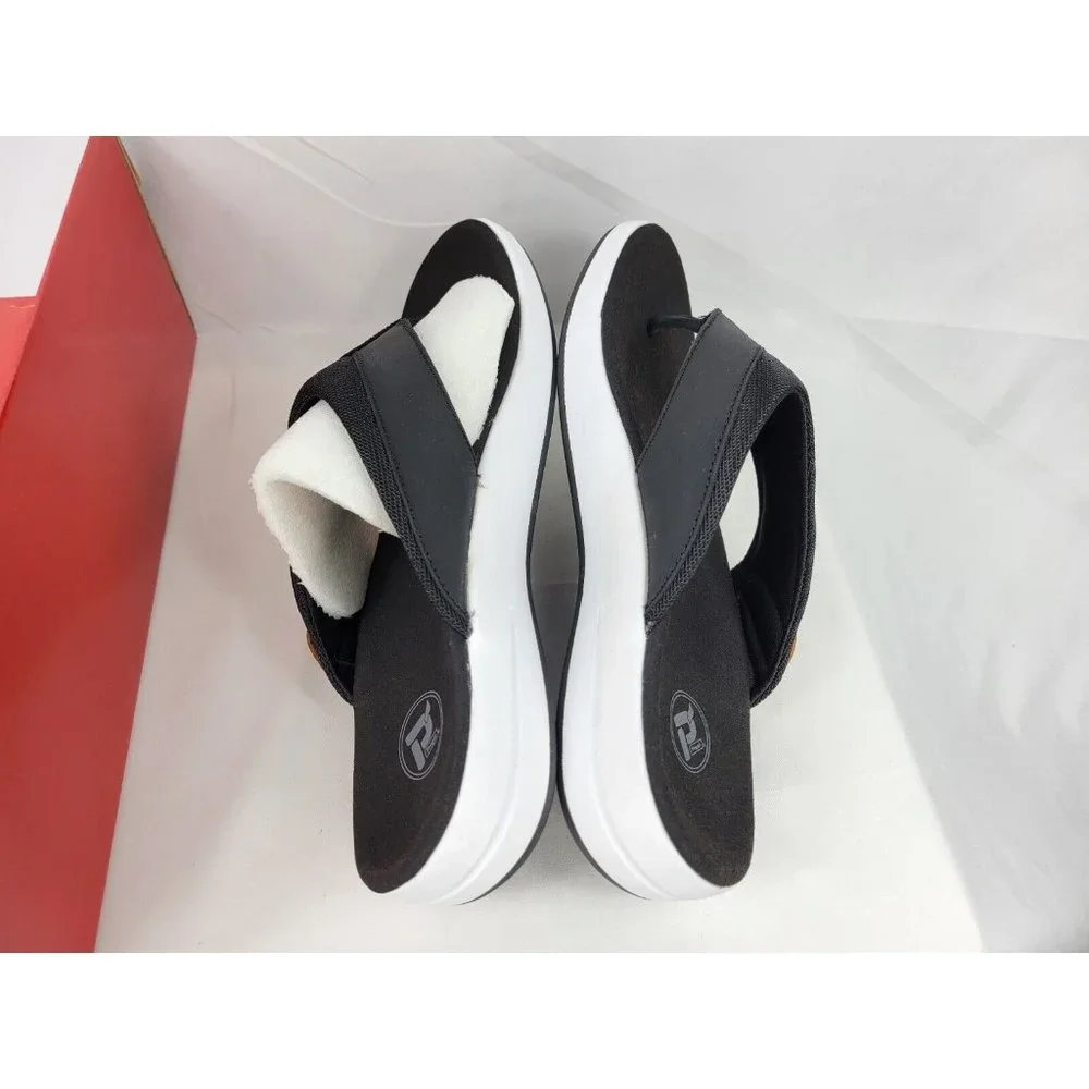 Propet Easton Leather Flip Flop Sandals Shoes Mens Size 10 Black White MSV011P - Picture 7 of 8